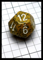 Dice : Dice - 12D - Chessex Gold and Black Speckle with White Numerals - POD Aug 2015